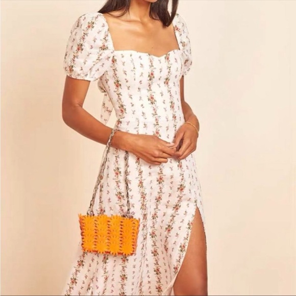 Denver Floral Linen Tie Back Dress 6 New